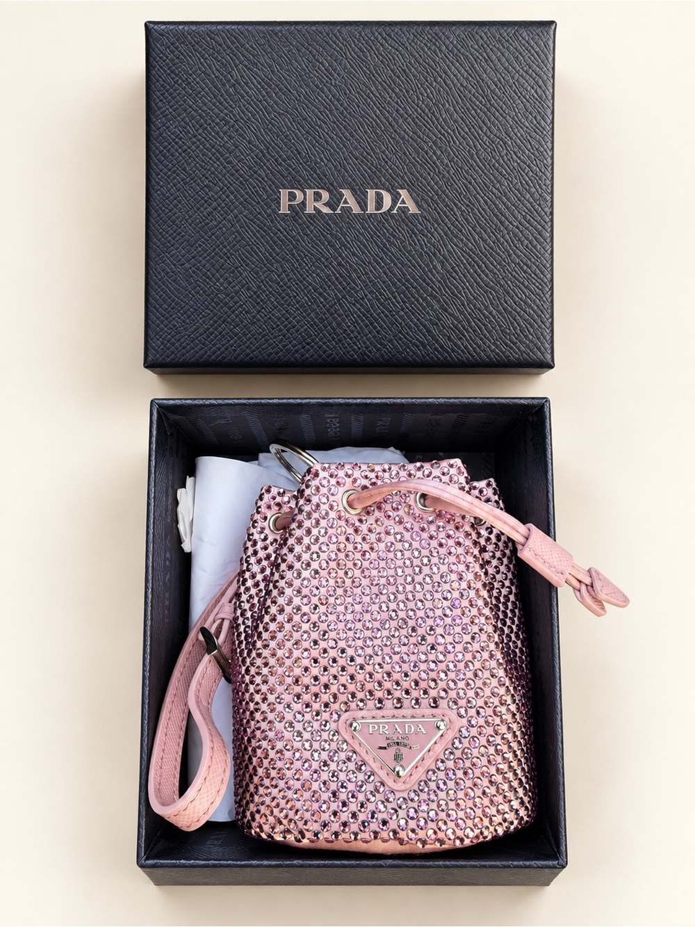 Absolutely stunning brand new Prada Pink Crystal Mini Bucket Bag